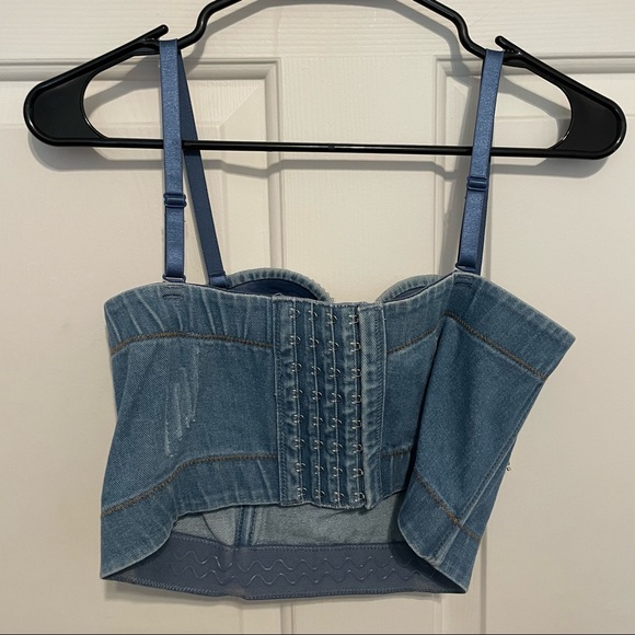 Denim corset top, sequin fringe, S, NWOT - Picture 4 of 6